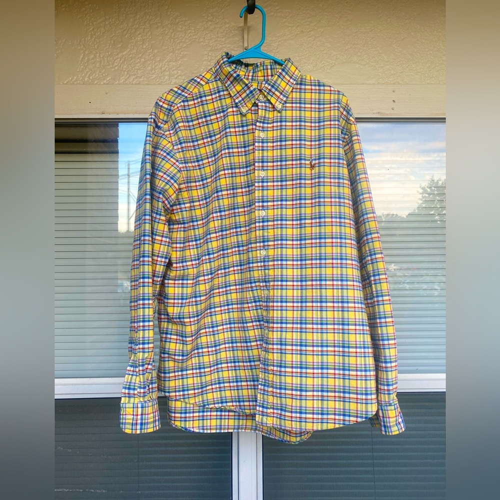 Ralph Lauren Classic Casual Button Down Shirt XL Long Sleeve Blue Yellow Striped